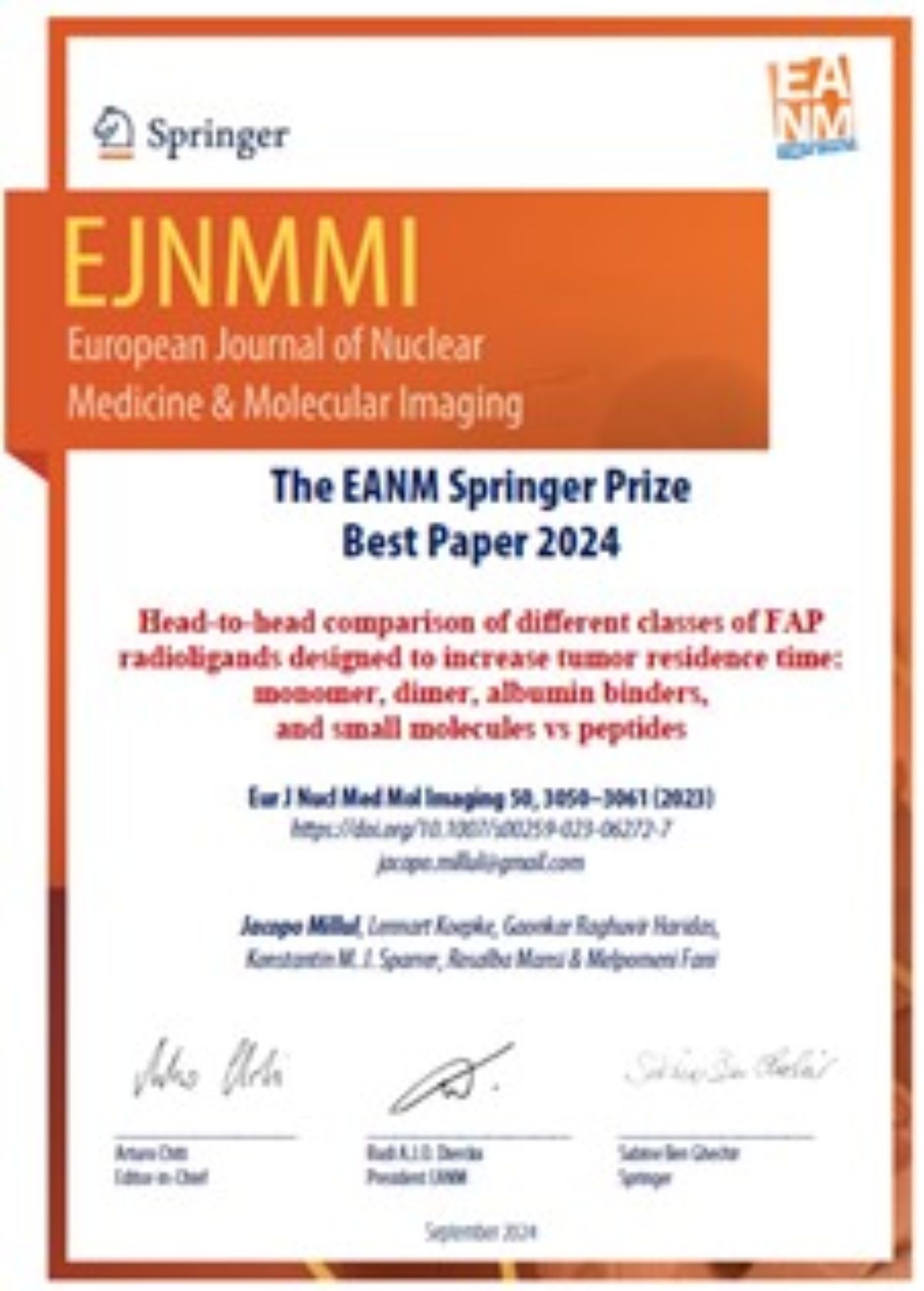 EANM Springer Prize – Best Paper 2024